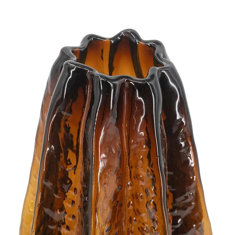 12" Burnt Umber Wavy Glass Table Vase - NOBLE HOME INTERIORS
