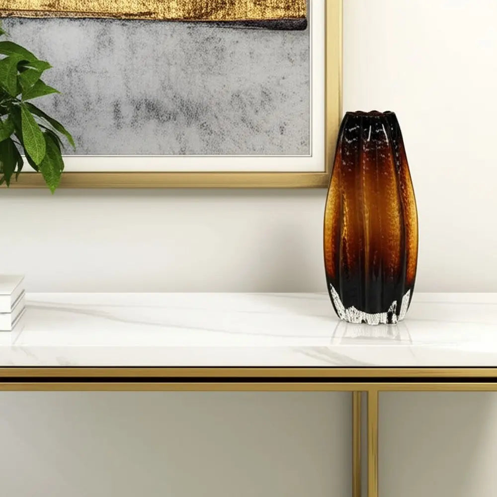12" Burnt Umber Wavy Glass Table Vase - NOBLE HOME INTERIORS