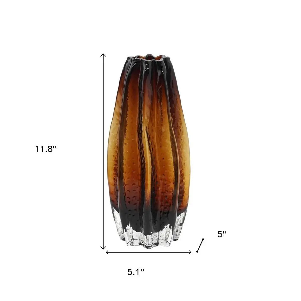 12" Burnt Umber Wavy Glass Table Vase - NOBLE HOME INTERIORS