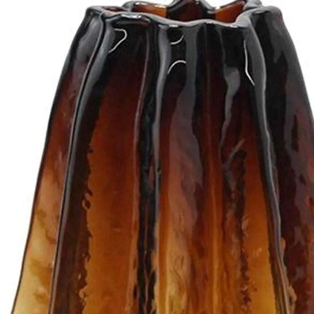 12" Burnt Umber Wavy Glass Table Vase - NOBLE HOME INTERIORS