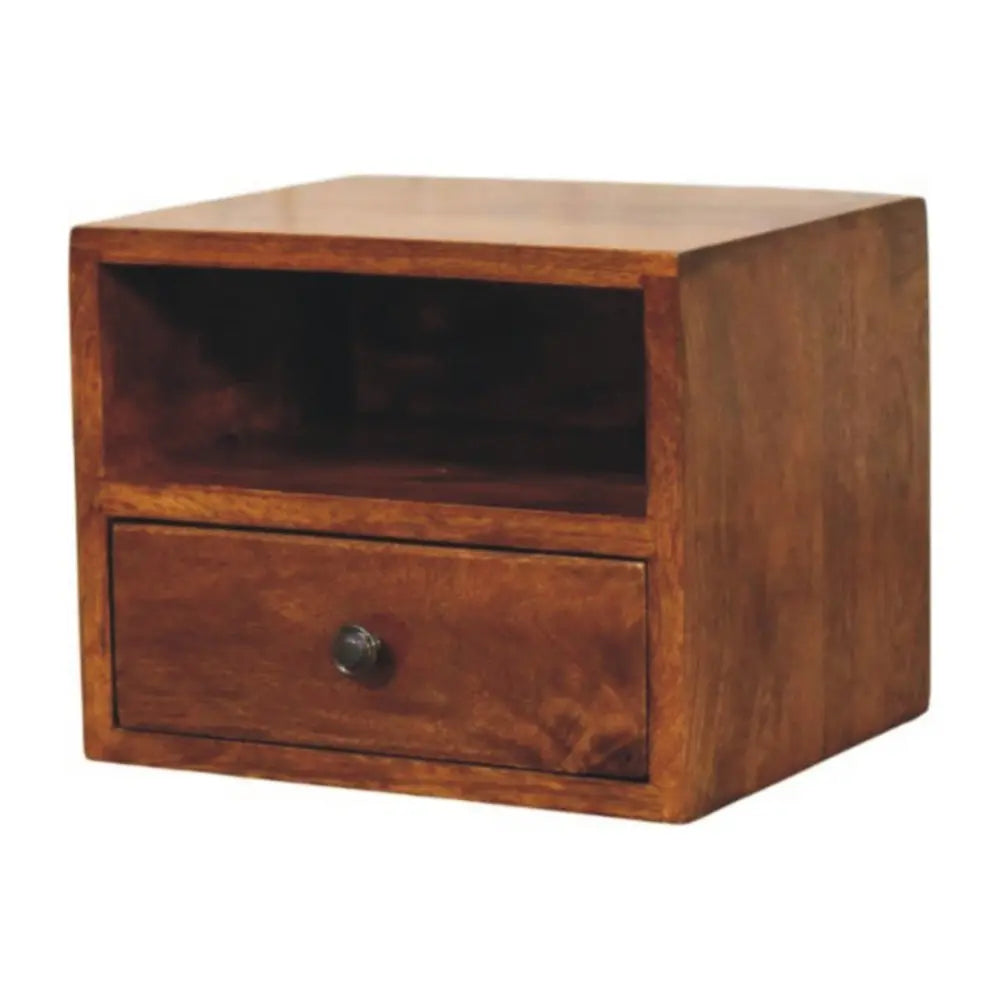 12" Chestnut Solid Wood Square One Drawer Floating Nightstand - NOBLE HOME INTERIORS