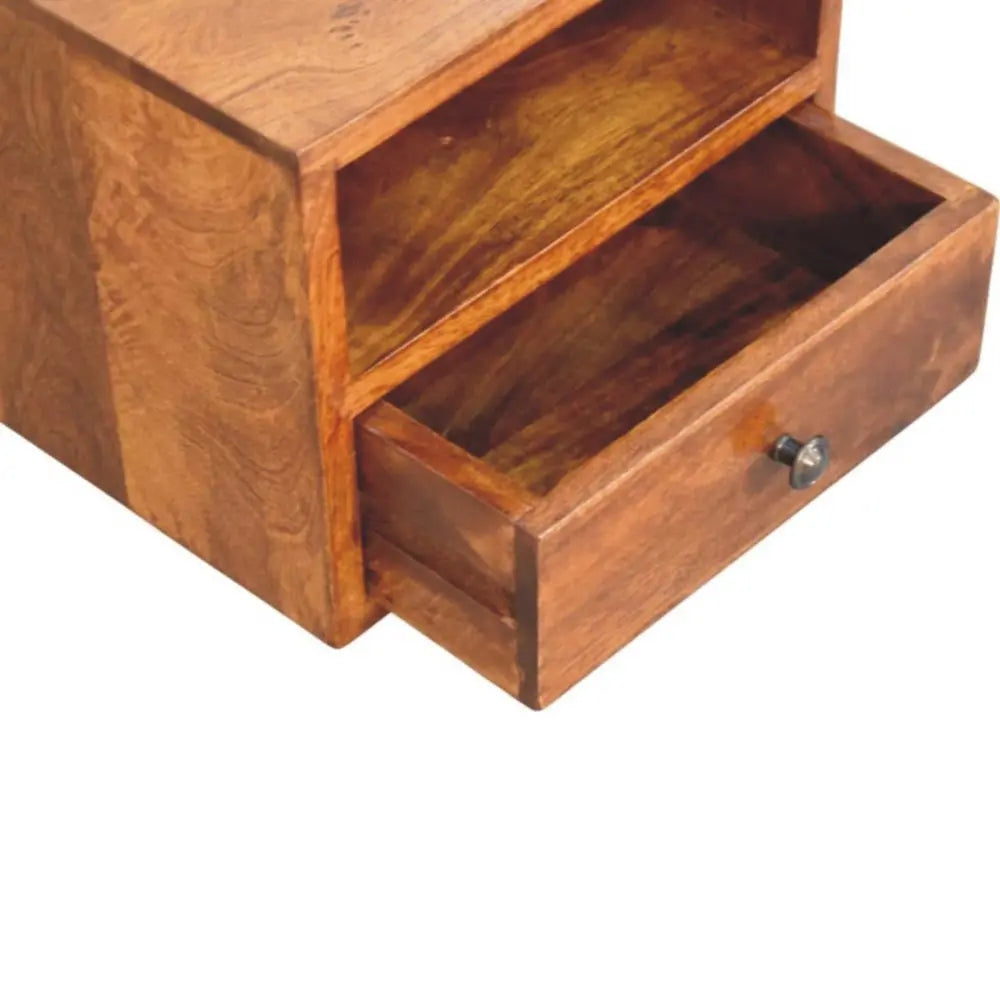 12" Chestnut Solid Wood Square One Drawer Floating Nightstand - NOBLE HOME INTERIORS