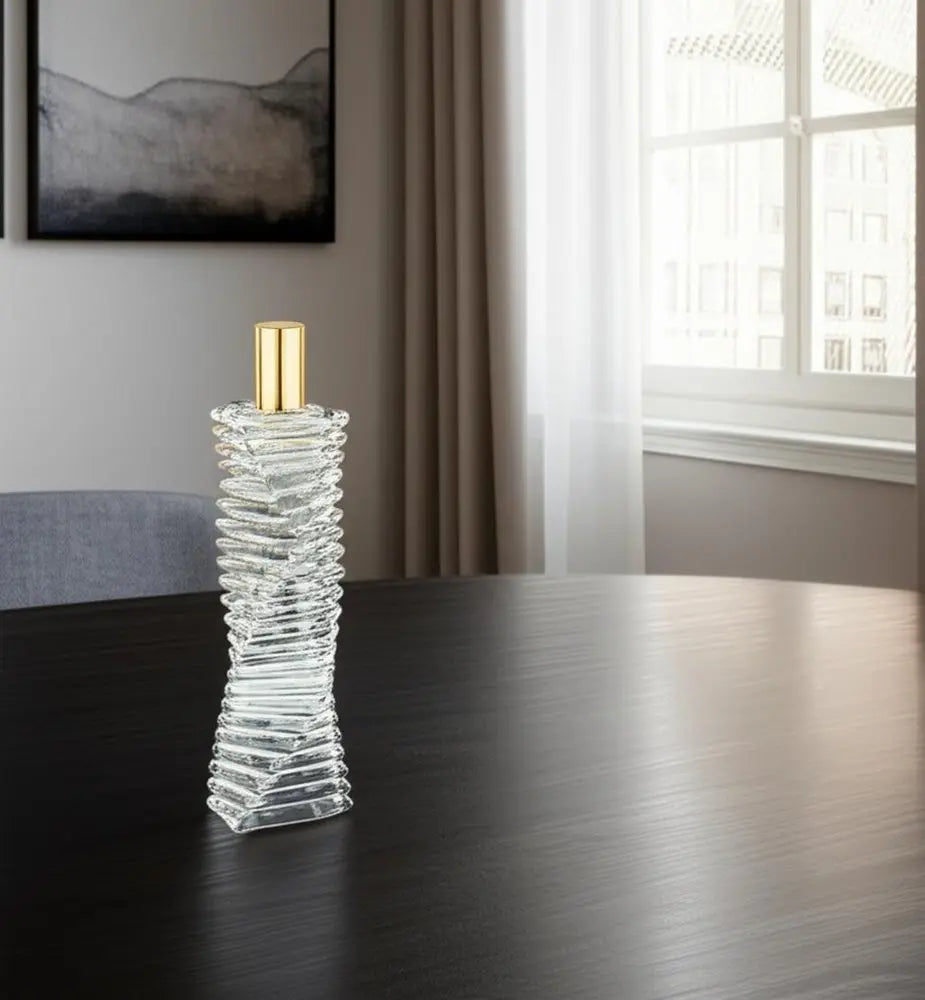 12" Clear And Gold Twisted Crystal Tabletop Taper Candlestick - NOBLE HOME INTERIORS