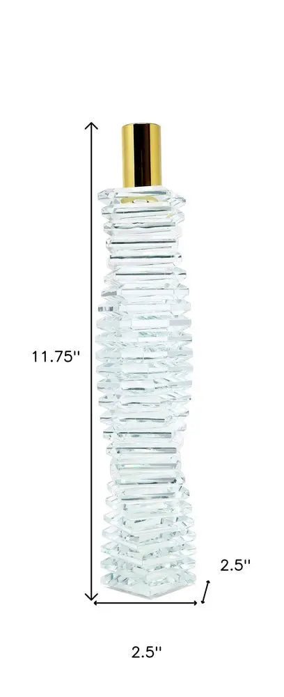 12" Clear And Gold Twisted Crystal Tabletop Taper Candlestick - NOBLE HOME INTERIORS