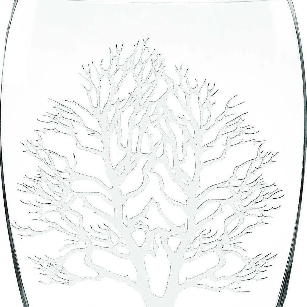 12" Clear And White Tree Of Life Oval Lead Free Crystal Table Vase - NOBLE HOME INTERIORS