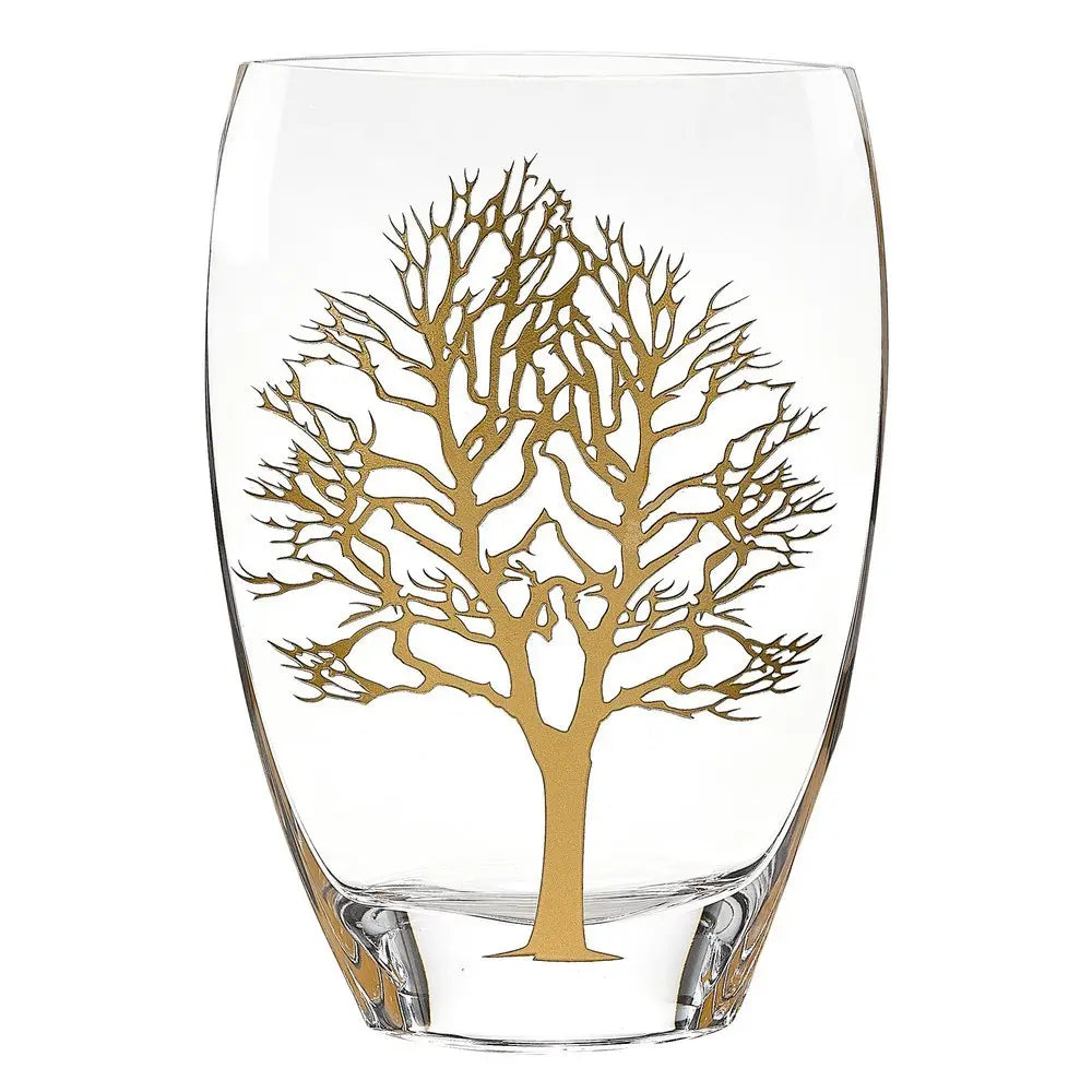 12" Clear And White Tree Of Life Oval Lead Free Crystal Table Vase - NOBLE HOME INTERIORS