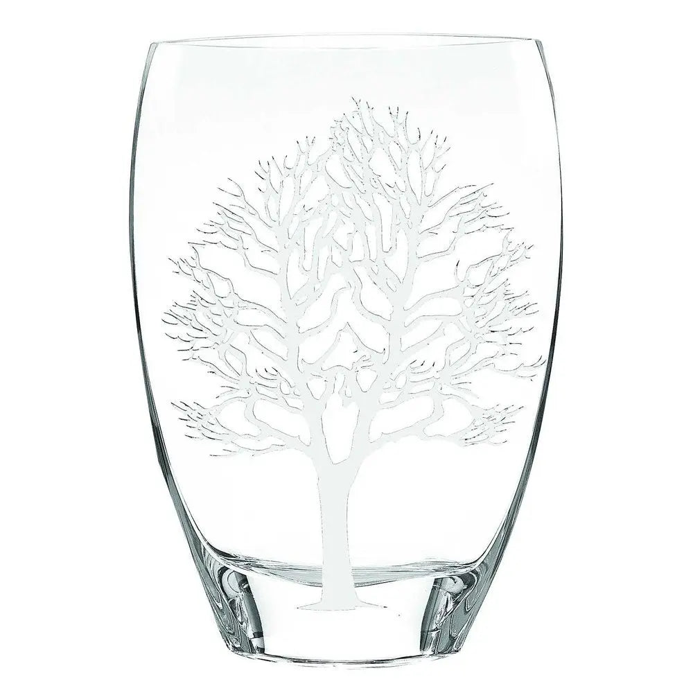 12" Clear And White Tree Of Life Oval Lead Free Crystal Table Vase - NOBLE HOME INTERIORS