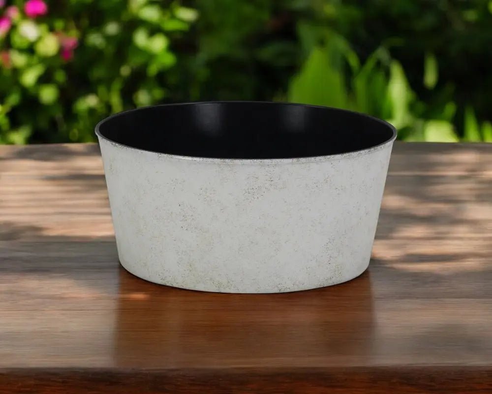 12" Cream Recycled Plastic Indoor Outdoor Round Pot Planter - NOBLE HOME INTERIORS