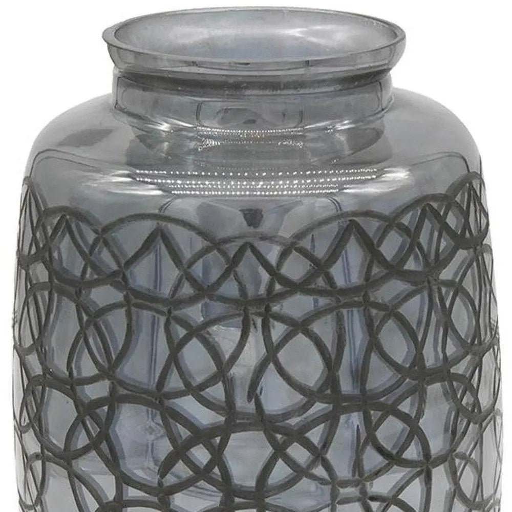 12" Dark Gray Geometric Round Glass Table Vase - NOBLE HOME INTERIORS