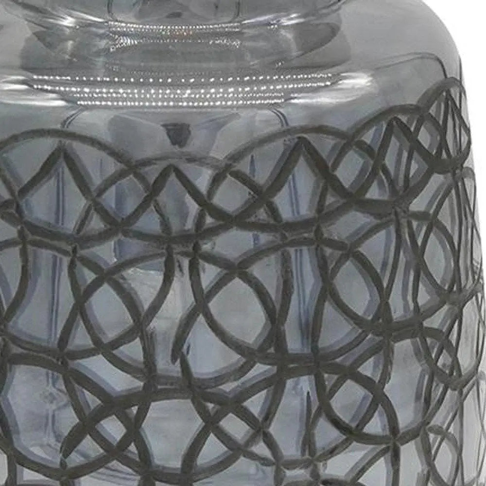 12" Dark Gray Geometric Round Glass Table Vase - NOBLE HOME INTERIORS