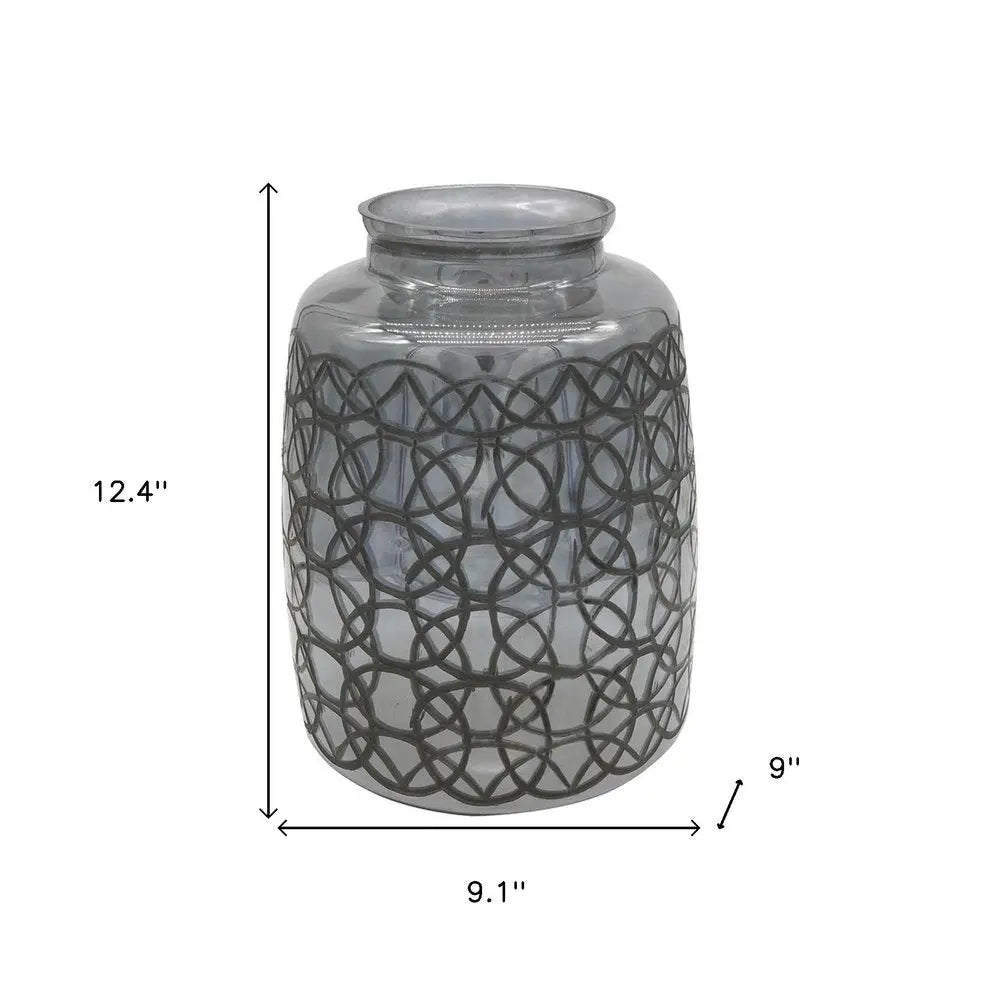 12" Dark Gray Geometric Round Glass Table Vase - NOBLE HOME INTERIORS