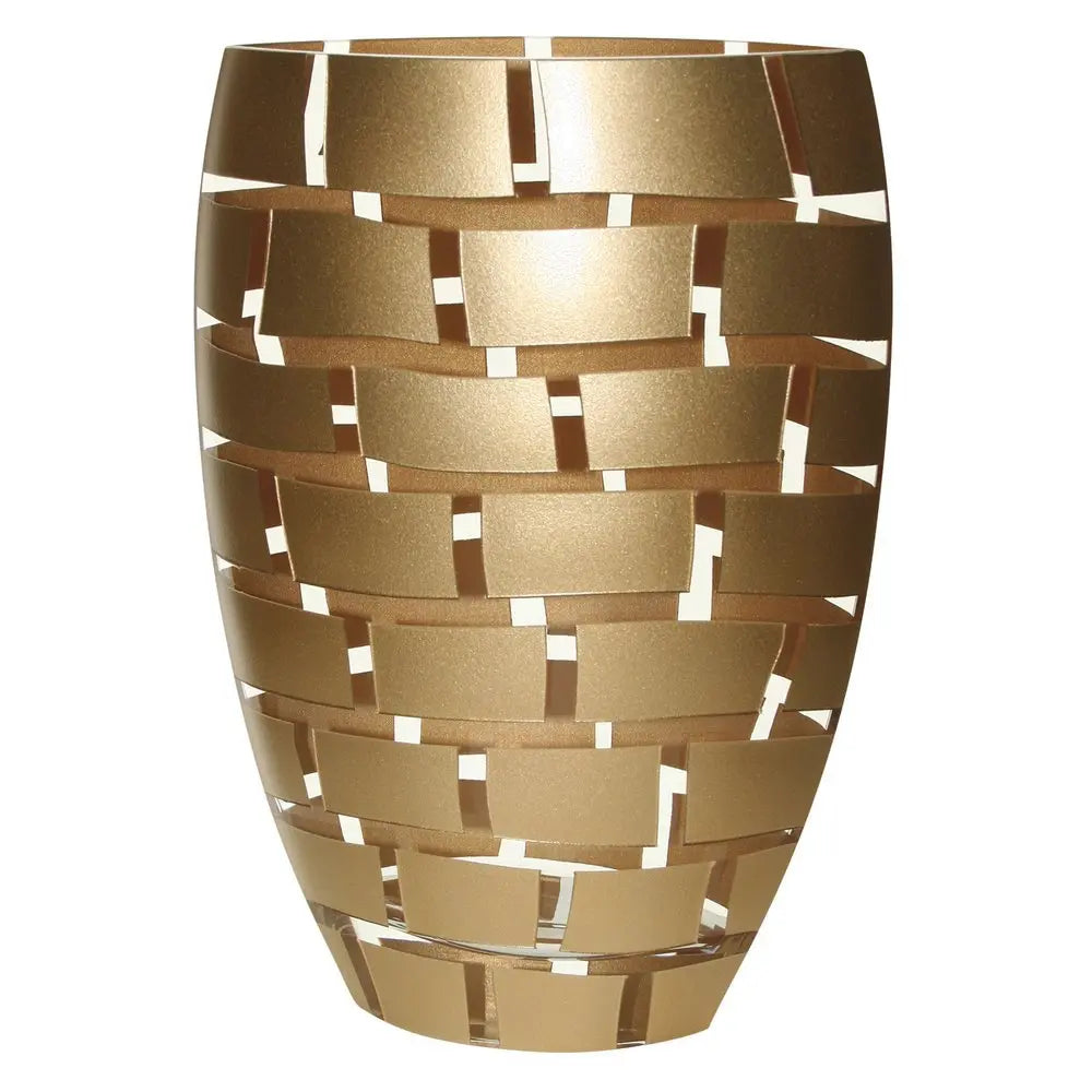 12" Gold And Clear Geometric Oval Lead Free Crystal Table Vase - NOBLE HOME INTERIORS
