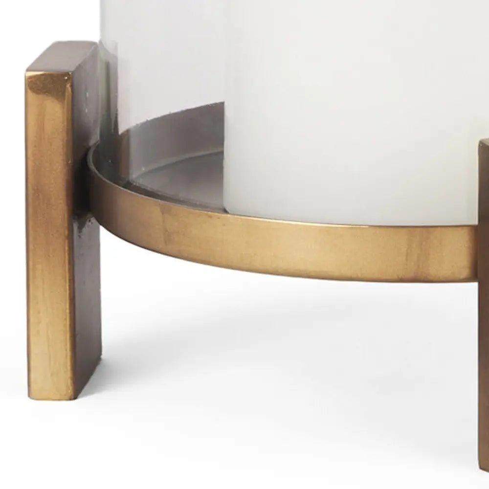 12" Gold Geometric Glass And Metal Tabletop Hurricane Candle Holder - NOBLE HOME INTERIORS