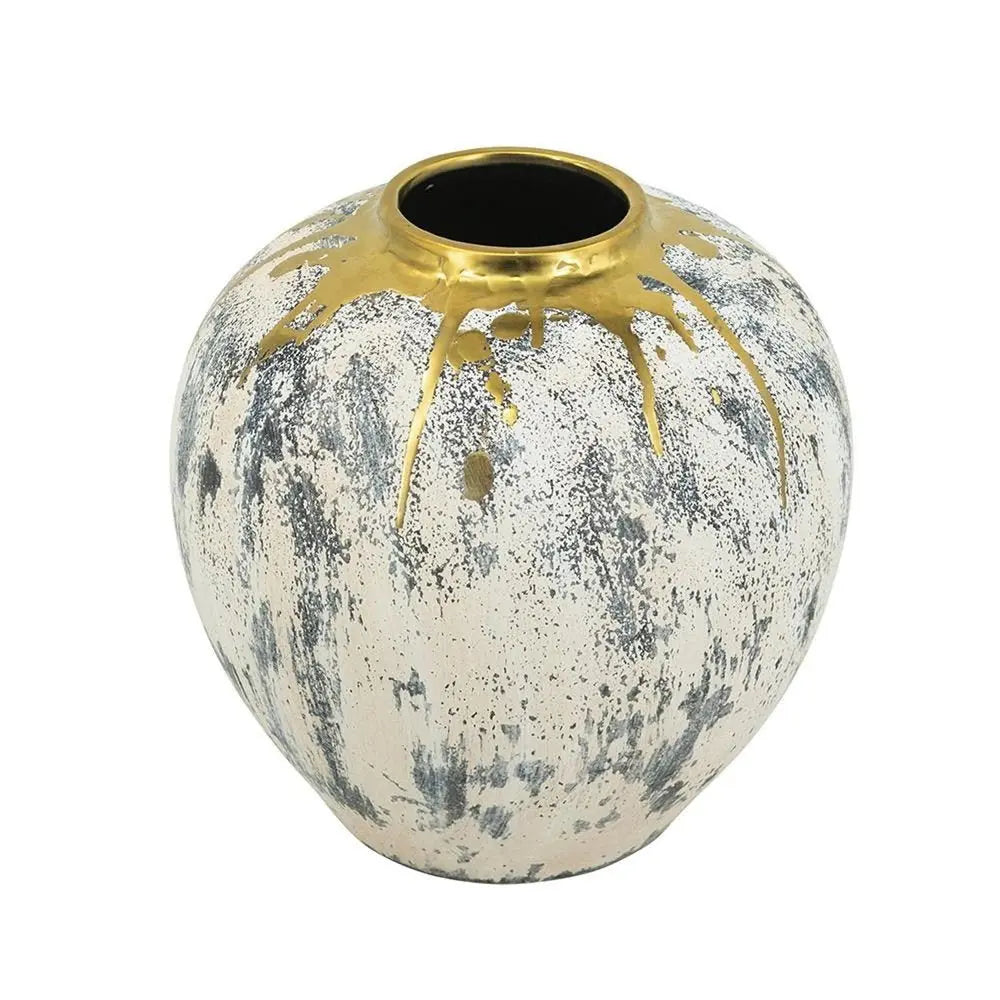 12" Gray Ivory And Gold Modern Abstract Ceramic Table Vase - NOBLE HOME INTERIORS