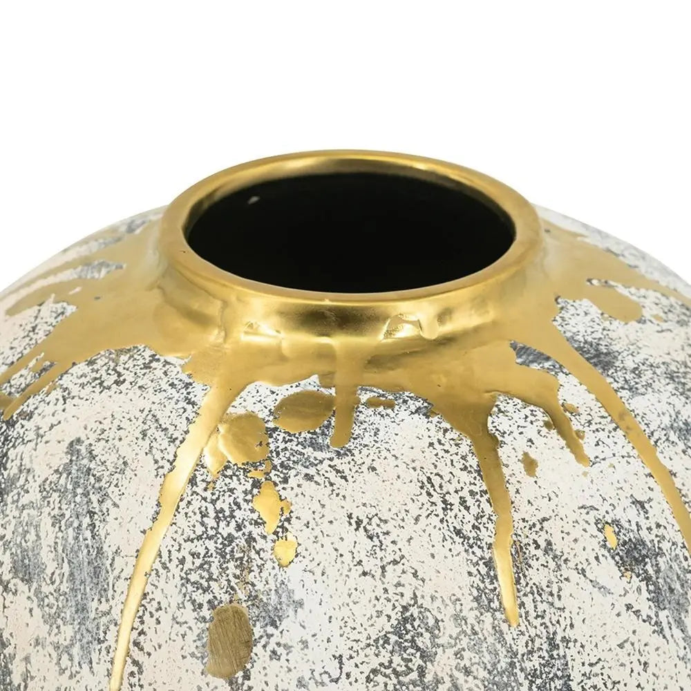 12" Gray Ivory And Gold Modern Abstract Ceramic Table Vase - NOBLE HOME INTERIORS