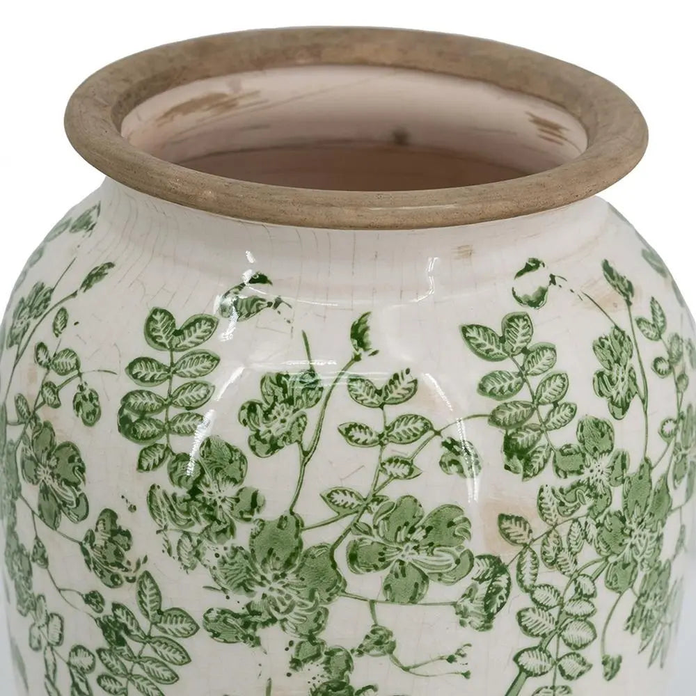 12" Green and White Leaf Round Ceramic Table Vase With Does Not Apply - NOBLE HOME INTERIORS