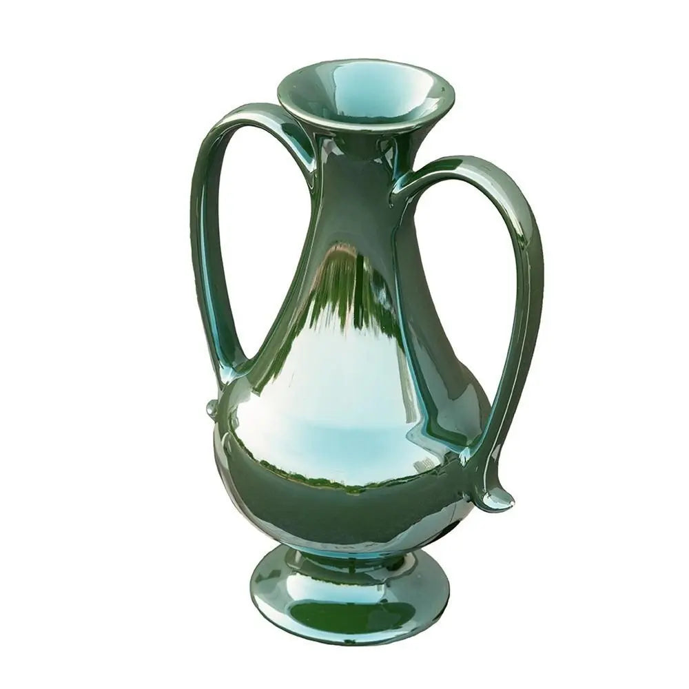 12" Green Ceramic Amphora Table Vase - NOBLE HOME INTERIORS