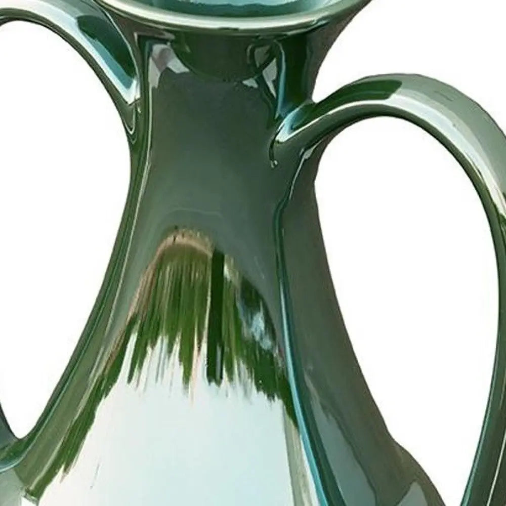12" Green Ceramic Amphora Table Vase - NOBLE HOME INTERIORS