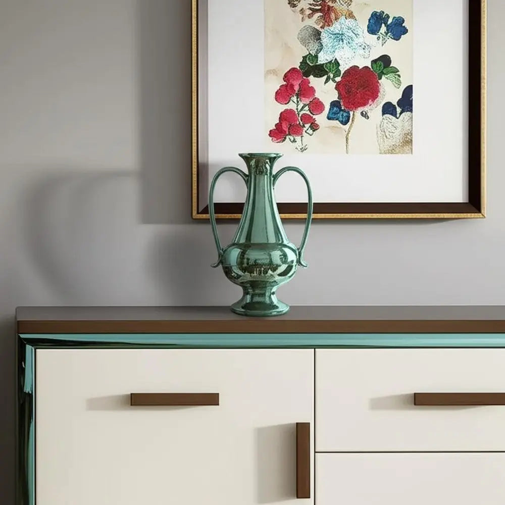 12" Green Ceramic Amphora Table Vase - NOBLE HOME INTERIORS