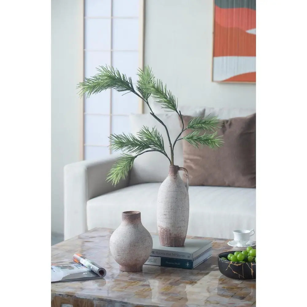 12" Ivory and Brown Ceramic Round Jug Vase - NOBLE HOME INTERIORS