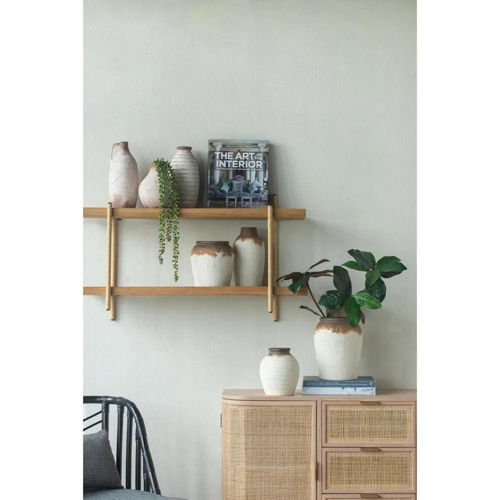 12" Ivory and Brown Ceramic Round Jug Vase - NOBLE HOME INTERIORS