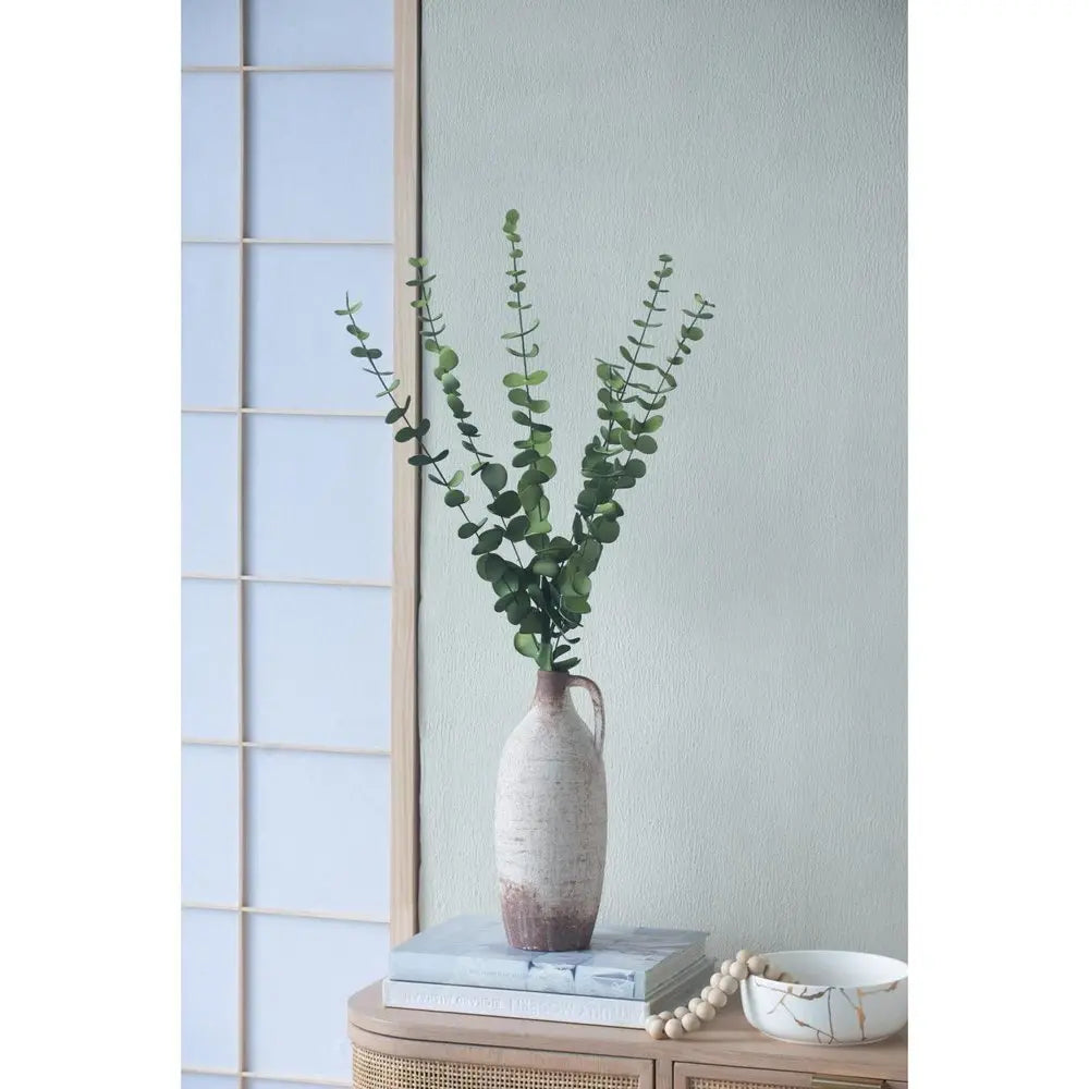 12" Ivory and Brown Ceramic Round Jug Vase - NOBLE HOME INTERIORS