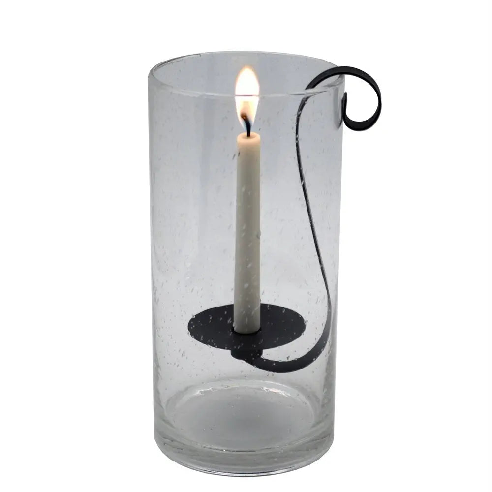 12" Light Gray Glass Centerpiece Taper Candle Holder With Candle - NOBLE HOME INTERIORS