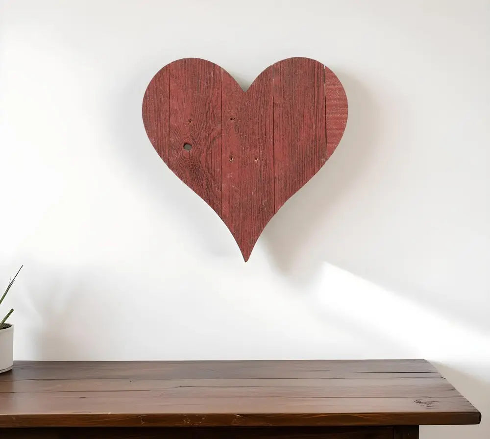 12" Rustic Red Reclaimed Wood Heart Wall Decor - NOBLE HOME INTERIORS