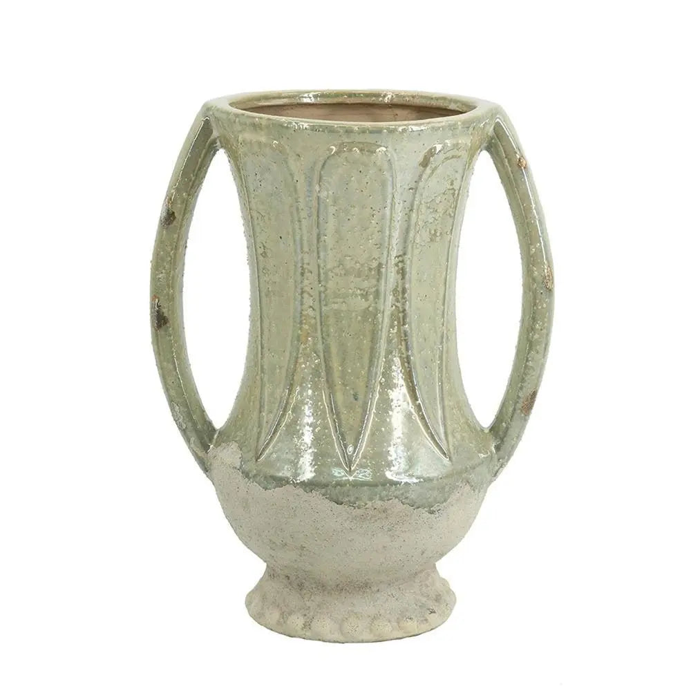 12" Sage And Ivory Amphora Ceramic Table Vase - NOBLE HOME INTERIORS