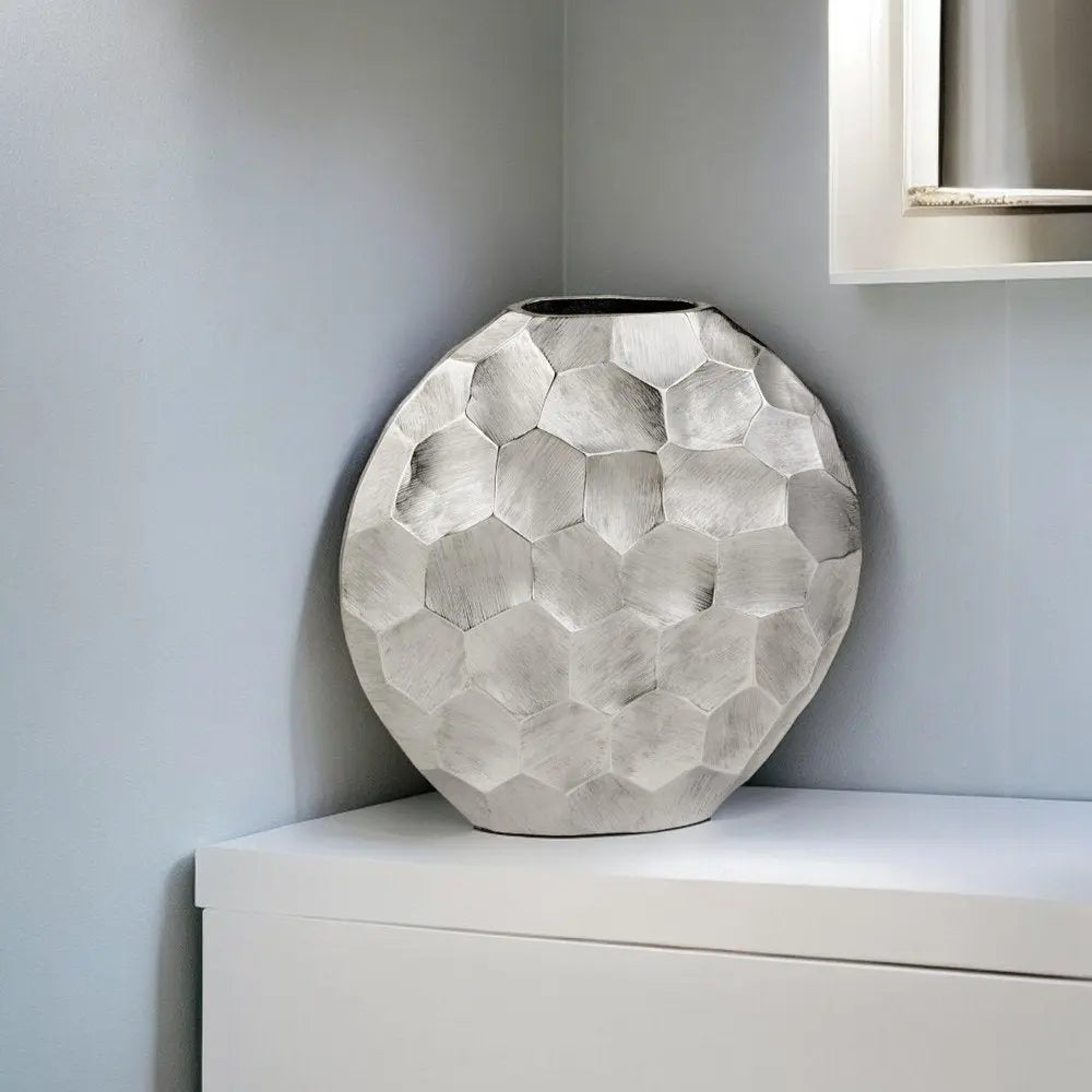 12" Silver Aluminum Cylinder Table Vase - NOBLE HOME INTERIORS