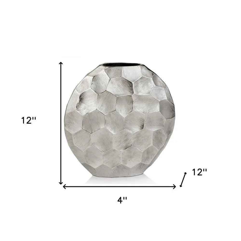 12" Silver Aluminum Cylinder Table Vase - NOBLE HOME INTERIORS