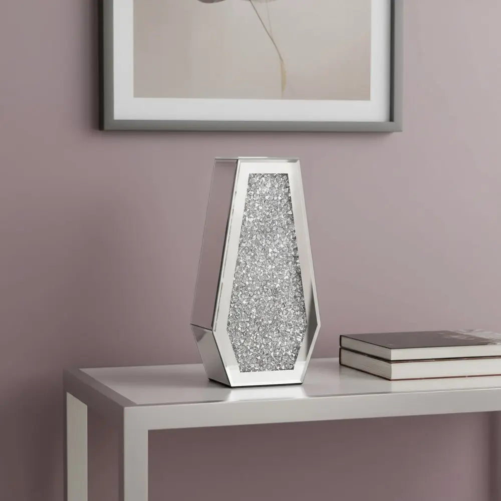 12" Silver Faux Crystal And Mirrored Glass Table Vase - NOBLE HOME INTERIORS