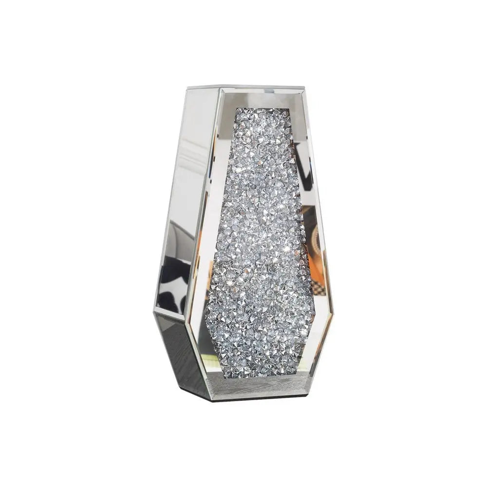 12" Silver Faux Crystal And Mirrored Glass Table Vase - NOBLE HOME INTERIORS