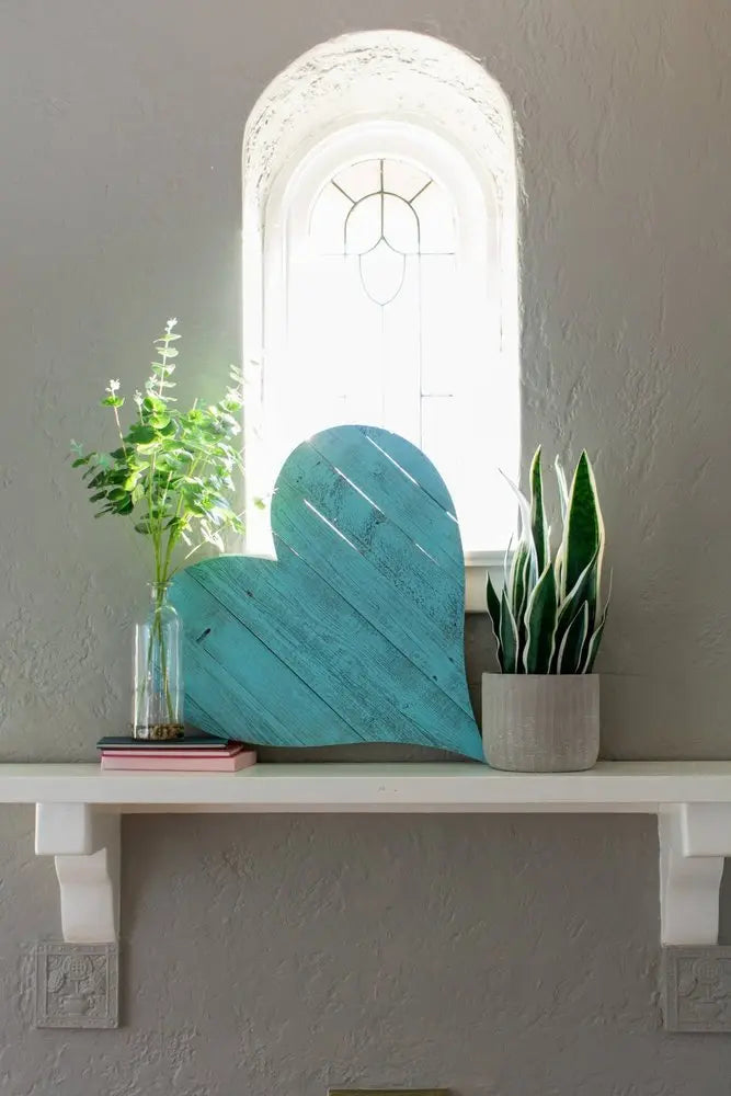 12" Turquoise Reclaimed Wood Heart Wall Decor - NOBLE HOME INTERIORS