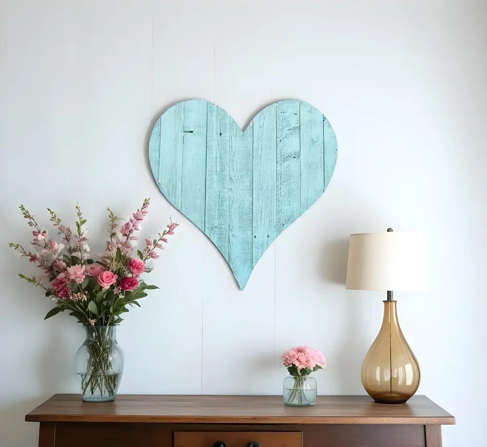 12" Turquoise Reclaimed Wood Heart Wall Decor - NOBLE HOME INTERIORS
