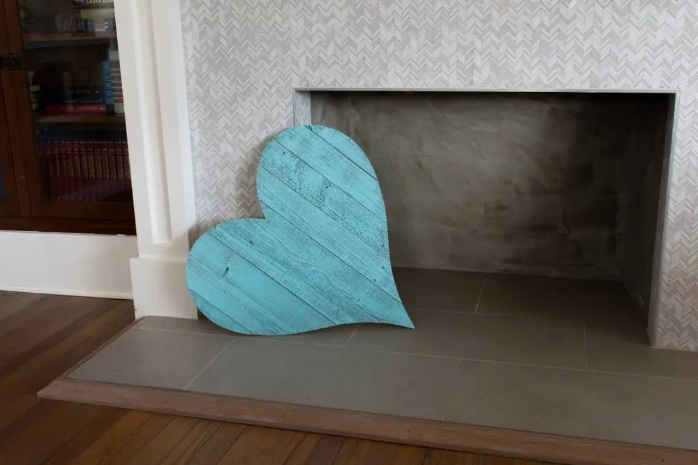 12" Turquoise Reclaimed Wood Heart Wall Decor - NOBLE HOME INTERIORS
