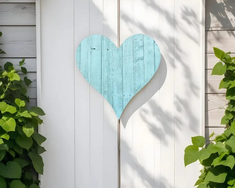 12" Turquoise Reclaimed Wood Heart Wall Decor - NOBLE HOME INTERIORS