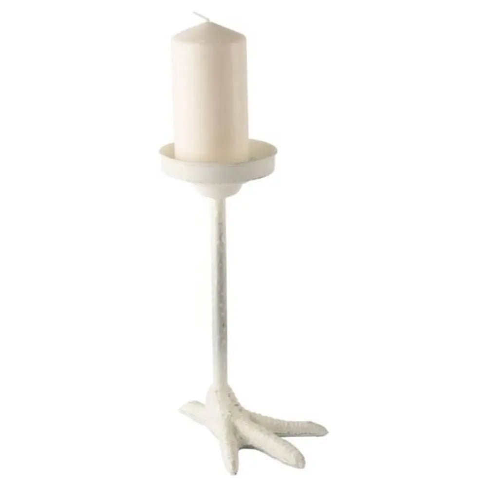 12" White Cast Iron Tabletop Pillar Candle Holder HomeRoots