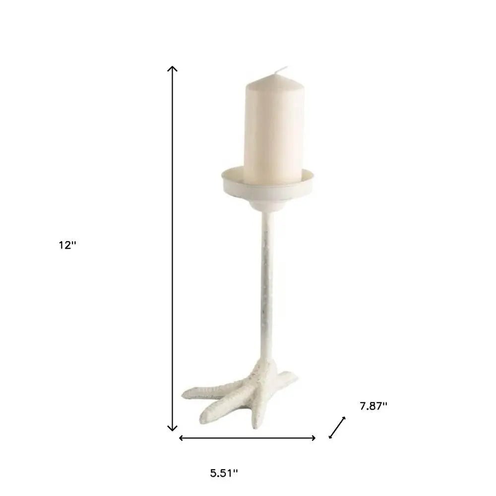 12" White Cast Iron Tabletop Pillar Candle Holder HomeRoots