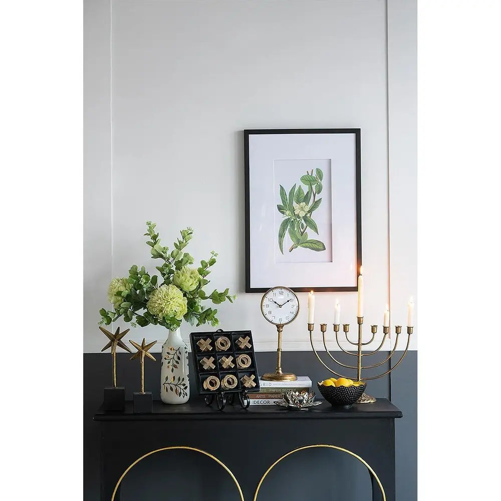 12" White Green And Gold Floral Leaf Bud Ceramic Table Vase - NOBLE HOME INTERIORS