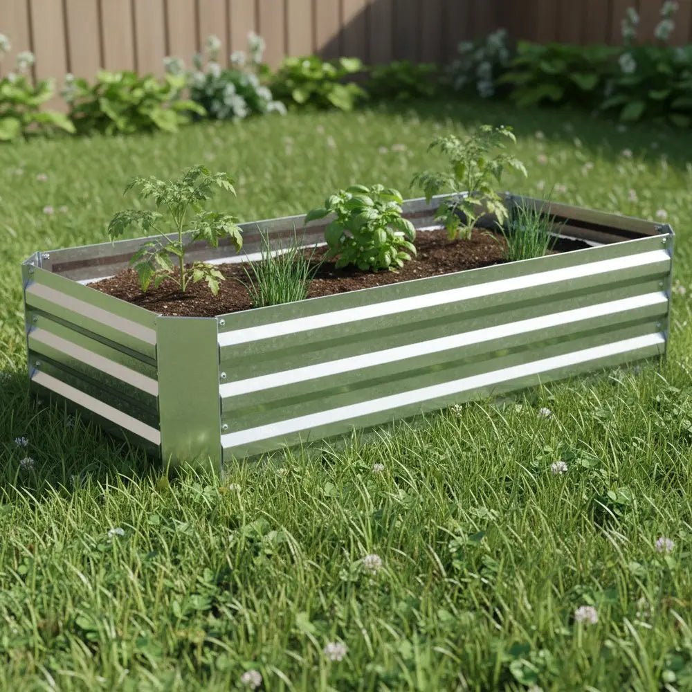 12" X 48" Silver Metal Rectangular Raised Garden Bed - NOBLE HOME INTERIORS