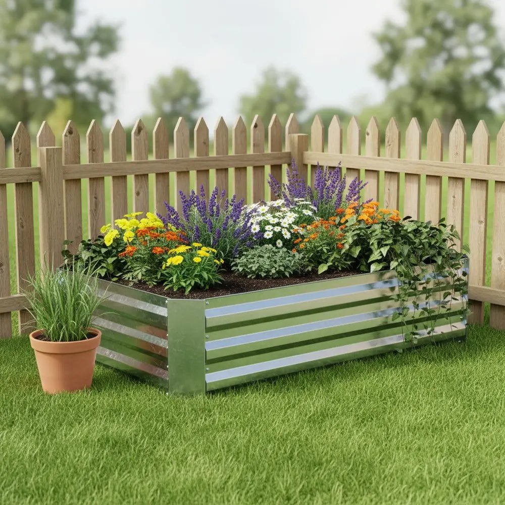 12" X 48" Silver Metal Rectangular Raised Garden Bed - NOBLE HOME INTERIORS