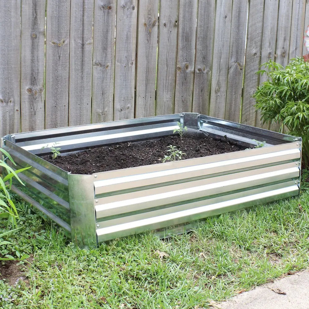 12" X 48" Silver Steel Rectangular Raised Garden Bed - NOBLE HOME INTERIORS