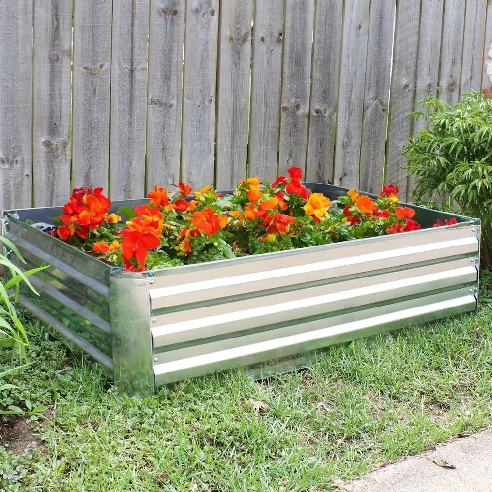 12" X 48" Silver Steel Rectangular Raised Garden Bed - NOBLE HOME INTERIORS