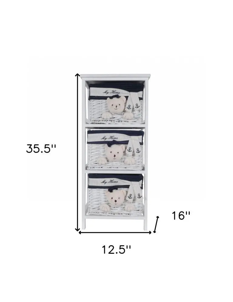 12.5" X 16" X 35.5" White Blue Portable 3 Drawers - NOBLE HOME INTERIORS