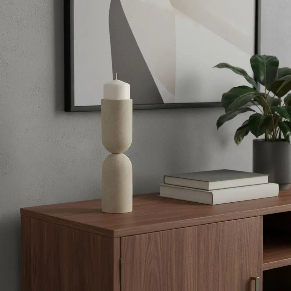 13" Beige Metal Abstract Tabletop Candle Holder HomeRoots