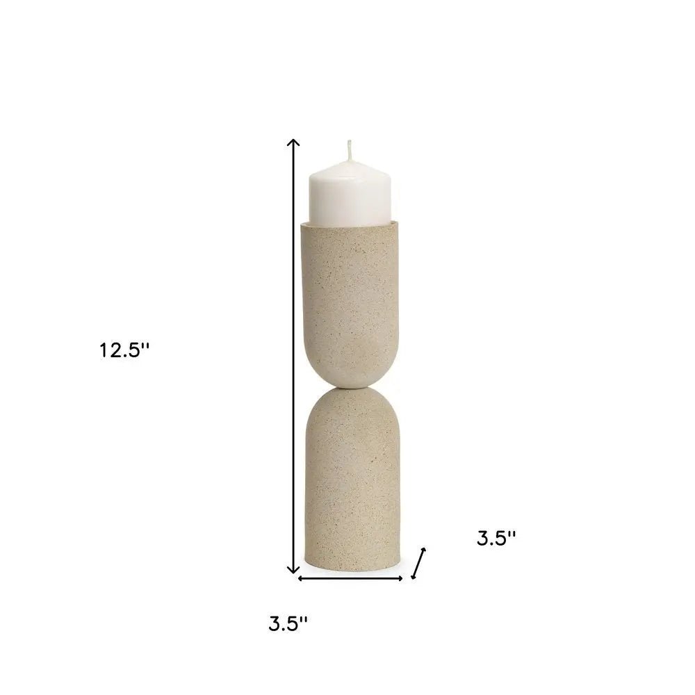 13" Beige Metal Abstract Tabletop Candle Holder HomeRoots