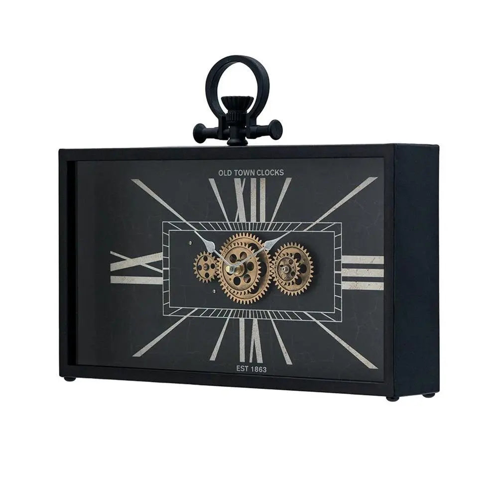 13" Black and Gold Metal and Glass Analog Vintage Style Crackle Wall Clock - NOBLE HOME INTERIORS