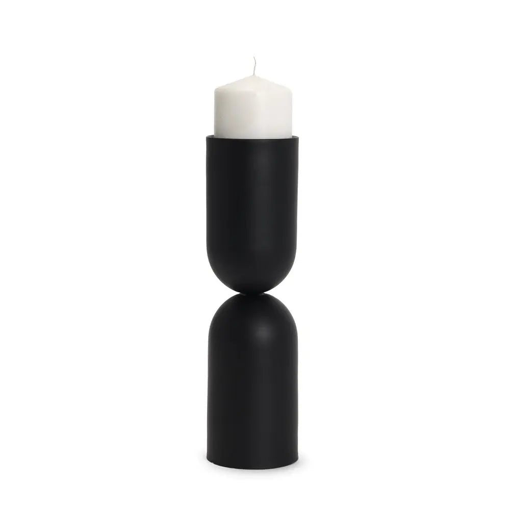 13" Black Metal Tabletop Pillar Candle Holder HomeRoots
