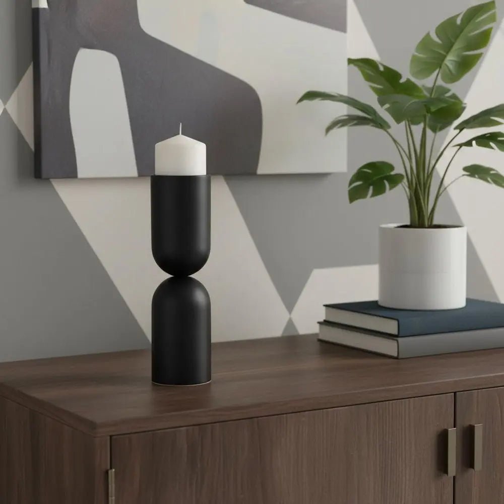 13" Black Metal Tabletop Pillar Candle Holder HomeRoots